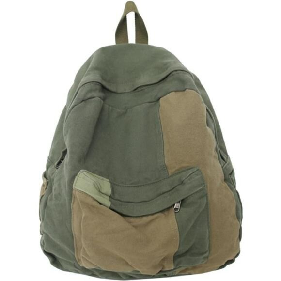 Vintage canvas backpack patchwork boho hippie grunge travel college book bag gre - Picture 1 of 7
